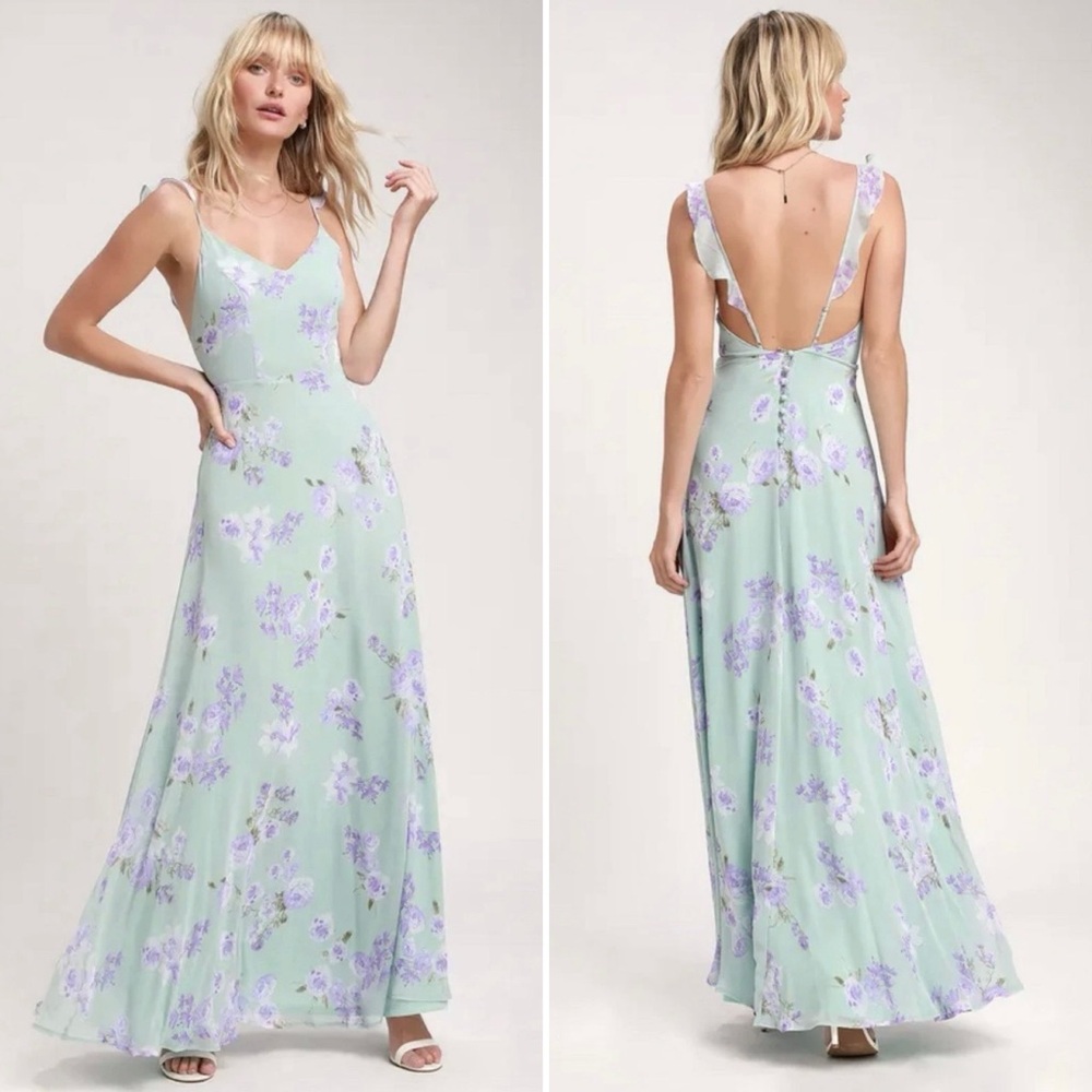 Lulus Sage Green Floral Print Maxi Dress Size Small S Adjustable Straps